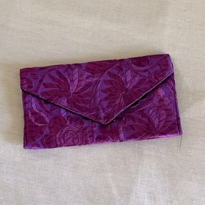 Purple Embroidered Floral Clutch